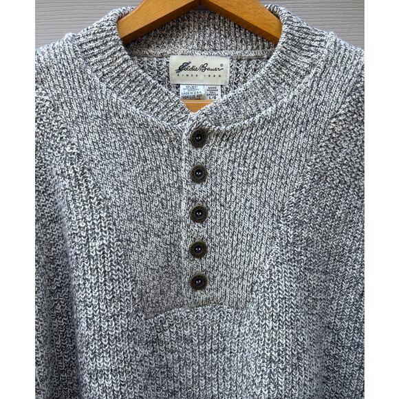 VTG EDDIE BAUER Qtr Button Mens Long Sleeve Sweater 100% Cotton Large Tall NWOT - Picture 2 of 7